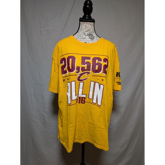 Tops - Cleveland Cavaliers All In 216 NBA Playoffs Gold Yellow Cotton T-Shirt Size XL